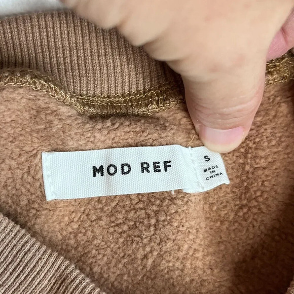 Mod Ref Womens Oversize Pullover Sweatshirt Ribbed Trim Sz S Brown Casual Comfy - Picture 9 of 14